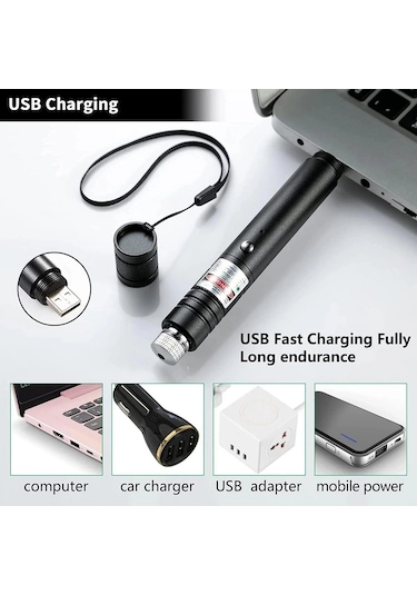 Fithome 100mw Desen Başlıklı Usb Şarjlı Yeşil Lazer Pointer