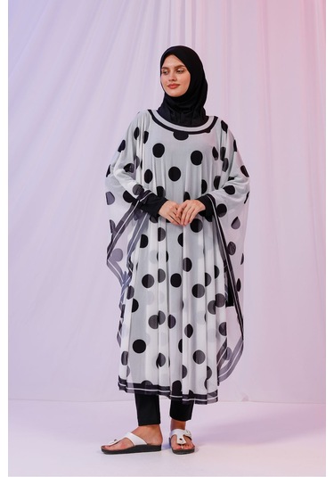 Tarzını Seç Kimono Pareo - Tesettür Pareo - Puantiyeli Beyaz 240x135 Cm Çok Renkli