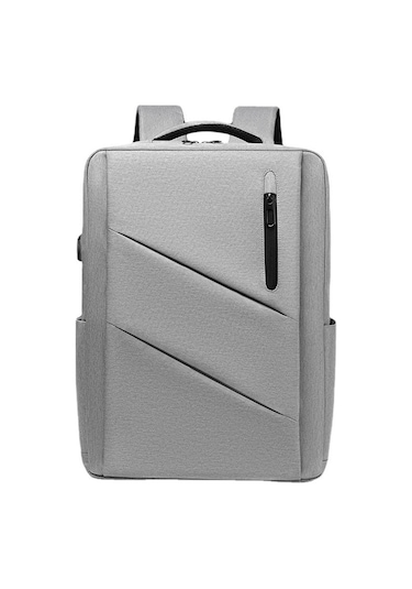 Sones Usb Şarj Portlu 17" Laptop Sırt Çantası, Su Geçirmez Sırt Çantası Gri