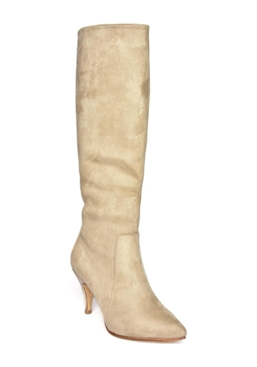 Fox Shoes R372453002 Ten Süet İnce Topuklu Kadın Çizme Ten Rengi