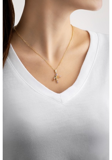 Mini K Harfi Günışığı Renkli 18 Ayar Sarı Altın Kaplama Gümüş Kolye