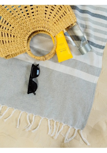 Gang Büyük Plaj Havlusu 90x180 Cm Pamuk Hint 391935233 Gri
