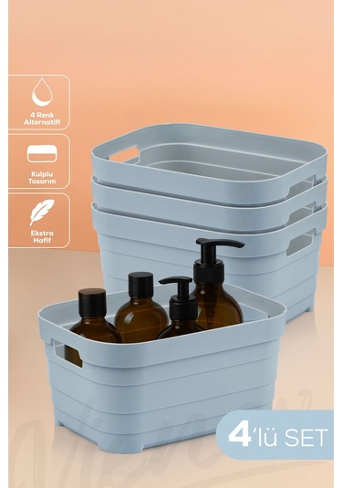 Vienev 4'lü 3,8 Litre Saklama Kutusu Mavi Mavi
