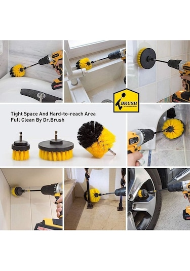 3lü Matkap Ucu Araba Tekerliği Jant Koltuk Yıkama Banyo Duşakabin Temizleme Fırçası Seti