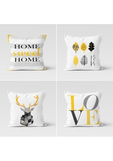 Home 4'lü Geyik Tasarımlı Kırlent Kılıfı Krem