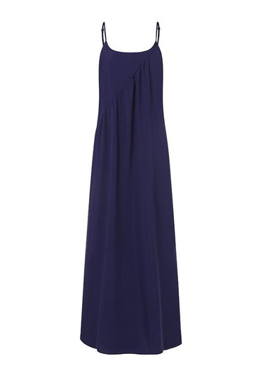 Mavi Vonda Yaz Kadın Moda Baskı Askı Tatil Uzun Elbise Kolsuz Bohemia Plaj Geniş Bacak Rahat Gevşek Maxi Elbiseler Büyük Beden stidos Mavi