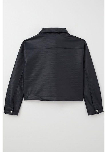 Breeze Kız Çocuk Deri Ceket Kabartma Desenli Çıtçıtlı 9-14 Yaş, Lacivert Lacivert