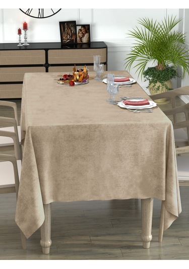 Daily Series Kadife Dokulu Sahra Beji Masa Örtüsü Sahra Beji