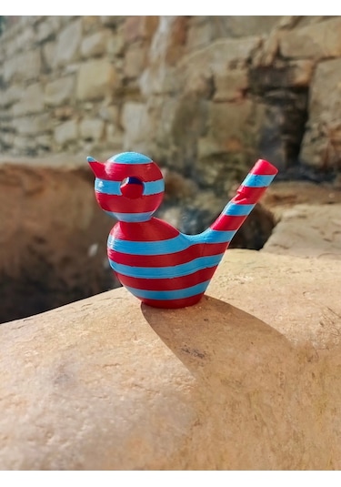 Bordo Mavi Çizgili 3d Sulu Düdük - Bülbül Sesi Oyuncak Bordo