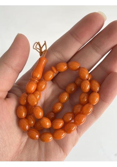 Oval Kesim Kokulu Toz Kehribar Tesbih 33lük 7mm A008