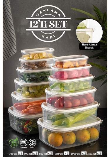 Meleni Home 12'li Dikdörtgen Sweet Saklama Kabı Seti - Şeffaf