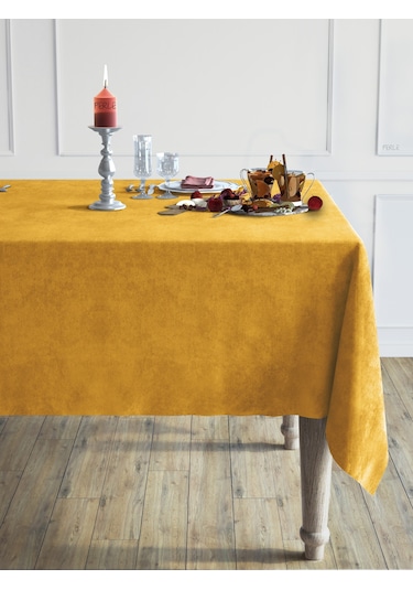 Daily Series Kadife Dokulu Safran Rengi Masa Örtüsü Safran