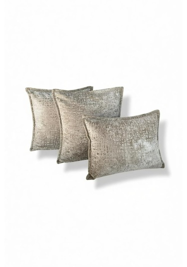 Kırlent İthal Kadife Kumaş 3'lü Set - Yumuşak Dokulu Dekoratif Özel Tasarım Kırlent Kılıfı Bej