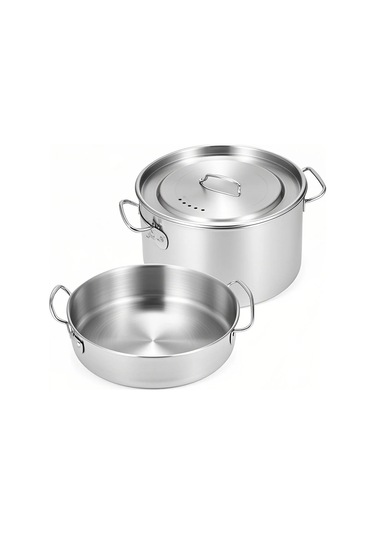 Ranyeek Tomshoo Paslanmaz Çelik Tencere Ve Tava Seti, Kapaklı 15.5cm Tencere, 16cm Tava İle Mesh Çanta Gümüş