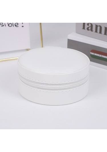 Chavin Beyaz Deri Seyahat Yüzük Küpe Kolye Takı Kutusu St1-68by