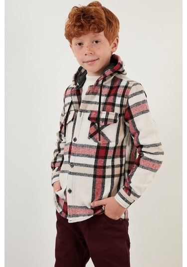 Lela Kapüşonlu Cepli Ekoseli Oduncu Erkek Çocuk Gömlek Cf22W814672 Kırmızı