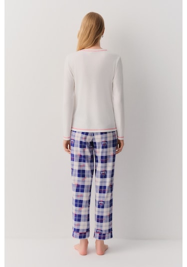 Suwen Friends Pijama Takımı Sh26234660375 Mavi Ekoseli