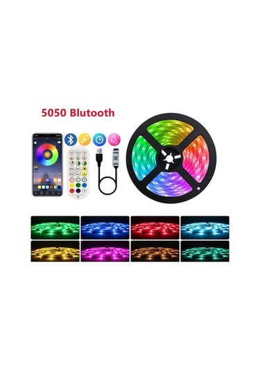 Novahub Usb Bluetooth Rgb Led Şerit Işıklar 1-8m, 5050 5v, Esnek, Tv Masaüstü Ekran Arka Işık, 3key-8m Çok Renkli Led Bant Fita Ev İçin Çok Renkli