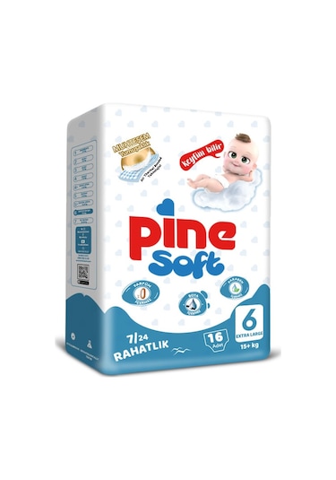 Pine Soft Bebek Bezi 6 Numara X-large 15+ Kg 16 Adet Ekonomik Paket