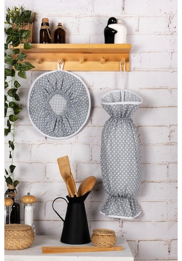 6 Parça Mutfak Seti & Mutfak Önlüğü , Fırın Eldiveni , 2li Tutacak , Organizer Poşetlik , Demlematikgri Puantiye