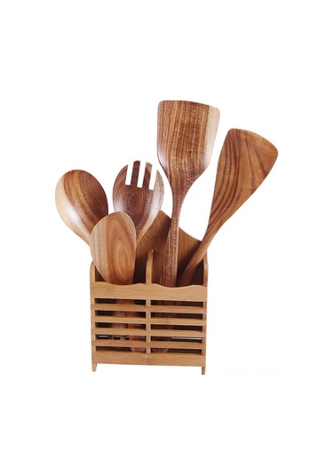 Suofeng Mörel Ahşap Tencere Çakısı Seti - Uçuz Pişirme, Non-stick Uyumlu, Uzun Saplı, Çevre Dost, Çok Amaçlı Eğimli Çorba Kaşığı Diğer