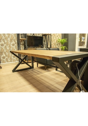 Deryawood Masif Ağaç Bilgisayar Masası 220 85 76 Cm Açık Ceviz