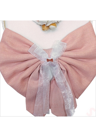 Kasnaklı Fiyonk Ve Ayıcıklı 30cm Kapı Süsü - Pembe
