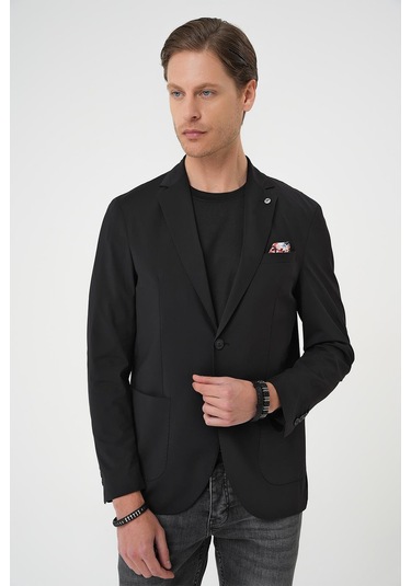 Regular Kalıp Mono Yaka Torba Cep Casual Siyah Ceket C 709 Siyah