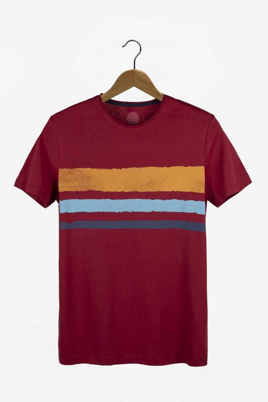 Veaven Erkek Bordo Bisiklet Yaka Baskılı T-shirt Bordo