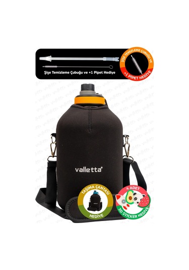 Valletta Winta Bpa Içermez Motivasyonel Su Matarası 2.5 Litre Siyah Su Matarası Suluk