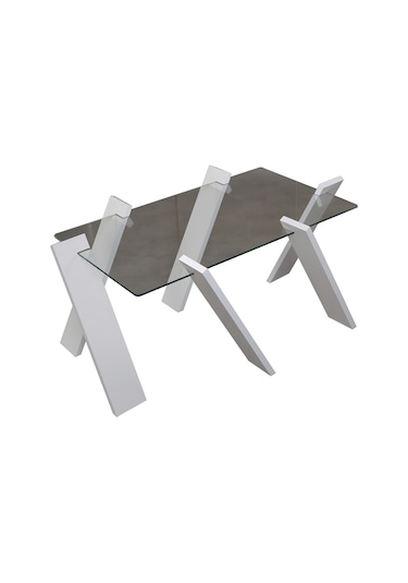 Roman Maxi Cam Orta Sehpa Beyaz / Renkli Dikdörtgen Orta Sehpa