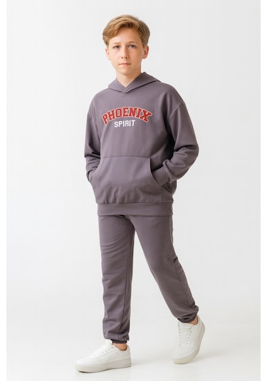 Erkek Çocuk Phoenix Sprit Baskılı Alt Üst Eşofman Takımı Ak7870 Gri