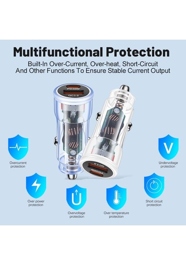 Vaorlo 48w Araç Şarj Cihazı Hızlı Şarj Usb + Pd Bağlantı Noktası Desteği Qc3.0 Hızlı Şarj Mavi