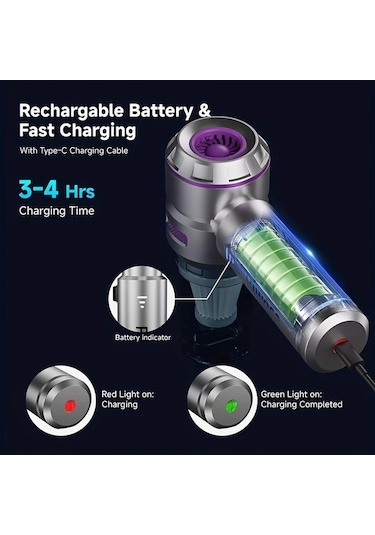 Cordial Mor-16000pa 16000pa Güçlü Emiş 100w Fırçasız Motorlu El Tipi Araba Süpürgesi 4ü 1 Arada Taşınabilir Ev Ofis Kamp İçin