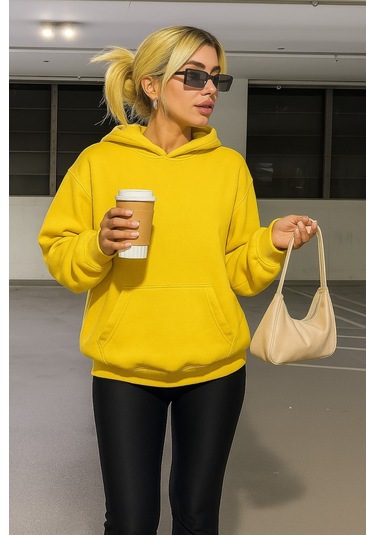 Düz Renk Unısex Sweatshırt Sari