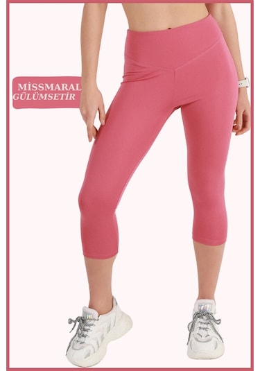 Diz Altı Kapri Tayt Gül Kurusu Yüksek Bel Toparlayıcı Dar Paça Karyoka Dikiş Detaylı Capri 1020 Gül Kurusu