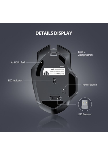 Inphic M6P Kablosuz Ergonomik 2.4G Sessiz Pil Göstergeli Mouse