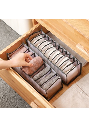 Konesam Dolap İçin Gri Dokuma 7 Bölmeli Altı Çekmeceli Giyim Düzenleyici Kutusu - İç Çamaşır, Mayo, Çorap Saklama Kutusu Gri