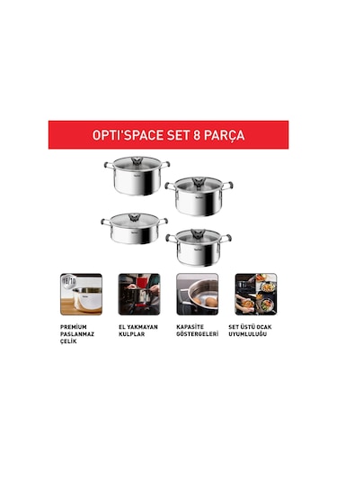Tefal Optispace 8 Parça Çelik Tencere Seti 587635