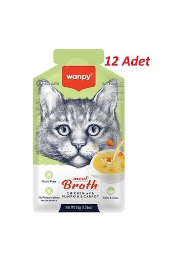 Wanpy Bal Kabağı & Havuçlu Tavuk Etli Kedi Çorbası 12 x 50 G