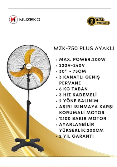 Muzeko Mzk-750 Mega Plus 30 Inç Sarı Kanatlı Sanayi Tipi Ayaklı V