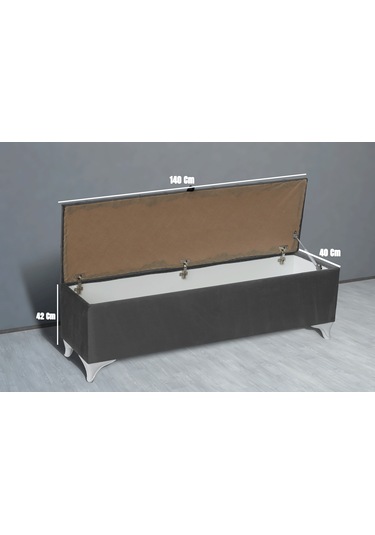 Vetra Sandıklı Bench Puf, Beyaz Gri