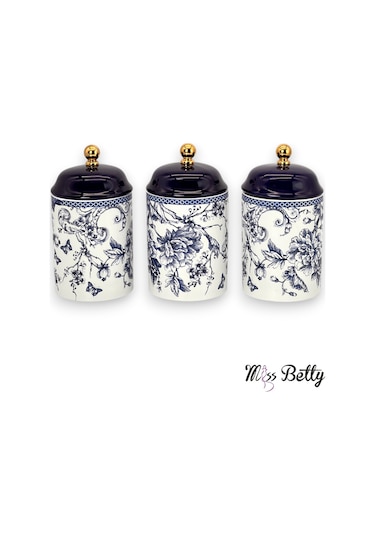 Blue Life Büyük Porselen Baharat Takımı 3'lü Çok Renkli