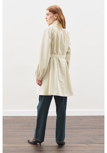 Oversıze Bağlamalı Midi Trençkot Taş Taş