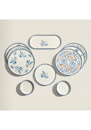 Nehir Blue Orange 6 Kişilik 13 Parça Seramik Kahvaltı Takımı Beyaz - Mavi