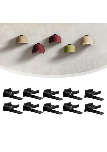 Suntek Duvar Şapka Kancası Şapka Rafı Şapka Depolama Dayanıklı Siyah 10 Adet Çok Renkli