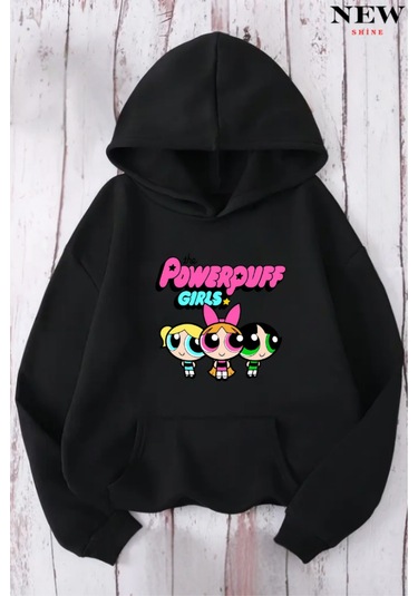 Powerpuff Girls Baskılı Sweatshirt Siyah