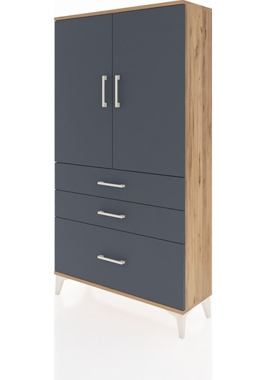 Arges Dolap Tek Raflı 3 Çekmeceli Tek Askılı 88x30x163 Çam-antrasit Atlas Çam