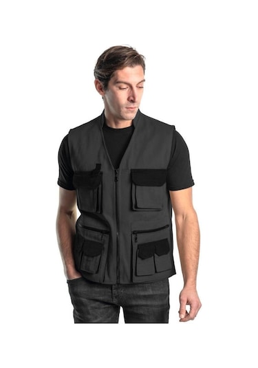 Şensel, Çok Cepli Yelek, Gri-Siyah -118E1337- Dört Mevsim-Vest