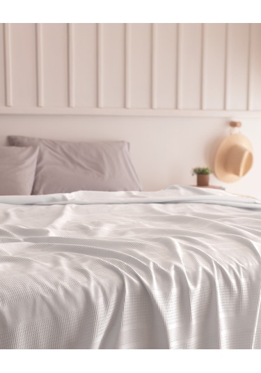 Madame Coco Mathilda King Size %100 Pamuk Karde Düz Pike - Açık Mavi 8684427198704 Mavi